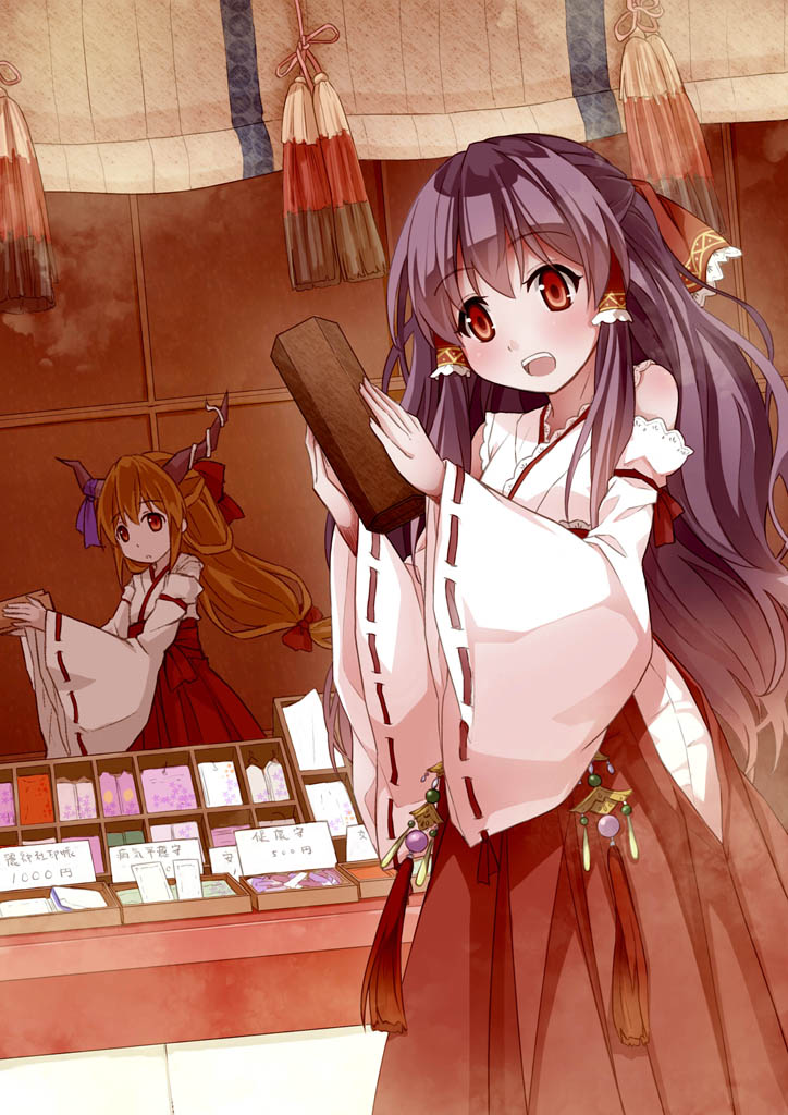 hakurei reimu and ibuki suika (touhou) drawn by 54hao