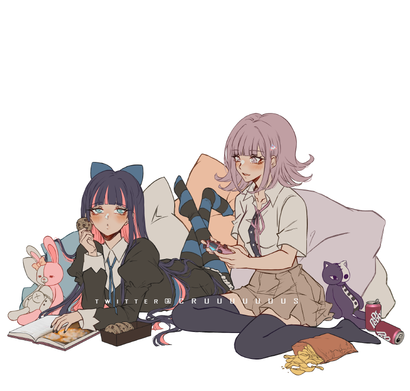 nanami chiaki, stocking, monomi, and honekoneko (danganronpa and 2 more) drawn by criis-chan