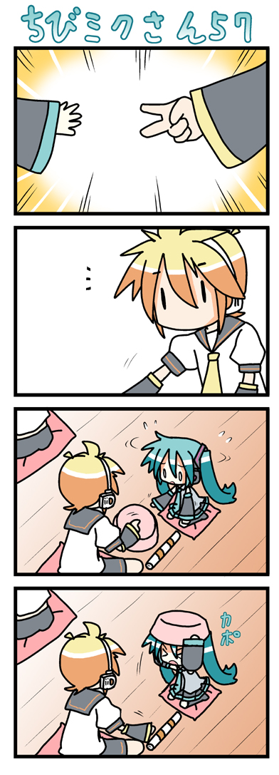 hatsune miku, kagamine len, and chibi miku (vocaloid) drawn by minami_(colorful_palette)