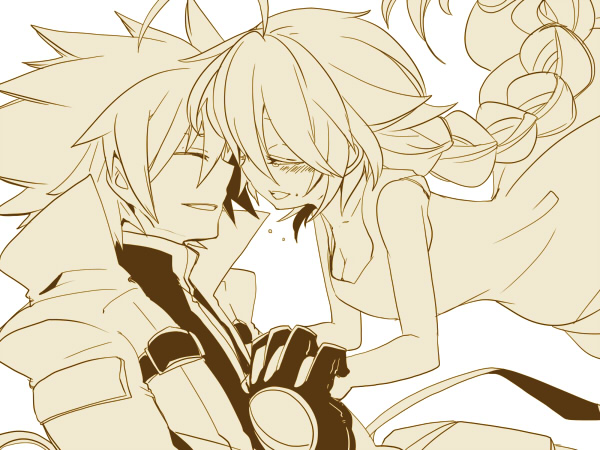 ragna the bloodedge and nu-13 (blazblue) drawn by kuro_yuzu