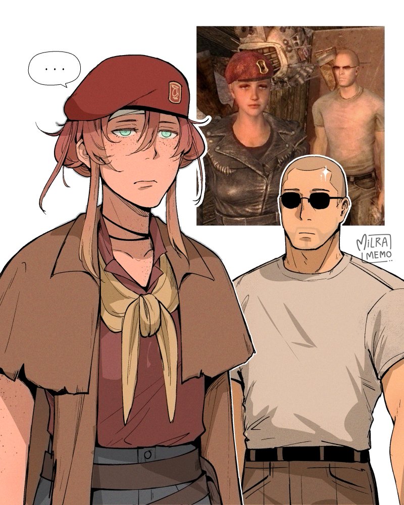 courier, noelle rutherford, craig boone, and ed-e (fallout and 1 more) drawn by milramemo