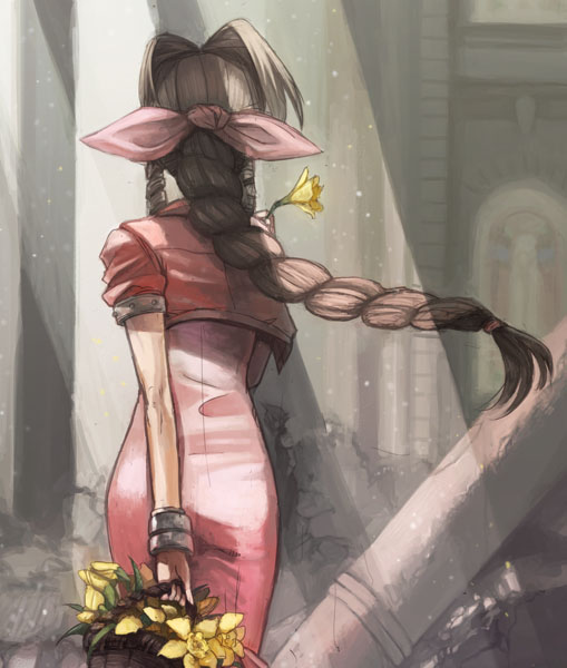 aerith gainsborough (final fantasy and 1 more) drawn by haruhashi