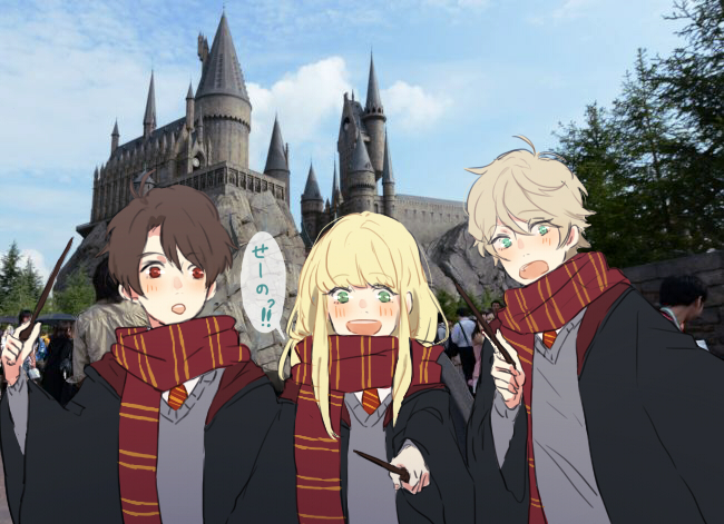 slaine troyard, kaizuka inaho, and asseylum vers allusia (wizarding world and 2 more) drawn by kurusu_awa