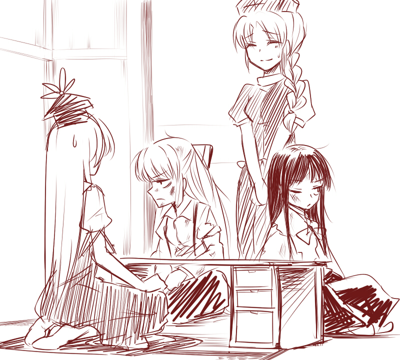 fujiwara no mokou, kamishirasawa keine, houraisan kaguya, and yagokoro eirin (touhou) drawn by miyo_(ranthath)