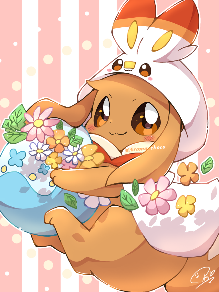 eevee and scorbunny (pokemon) drawn by aroma_(aroma_choco)