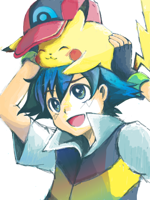 pikachu and ash ketchum (pokemon) drawn by tenpura_(tegaki)