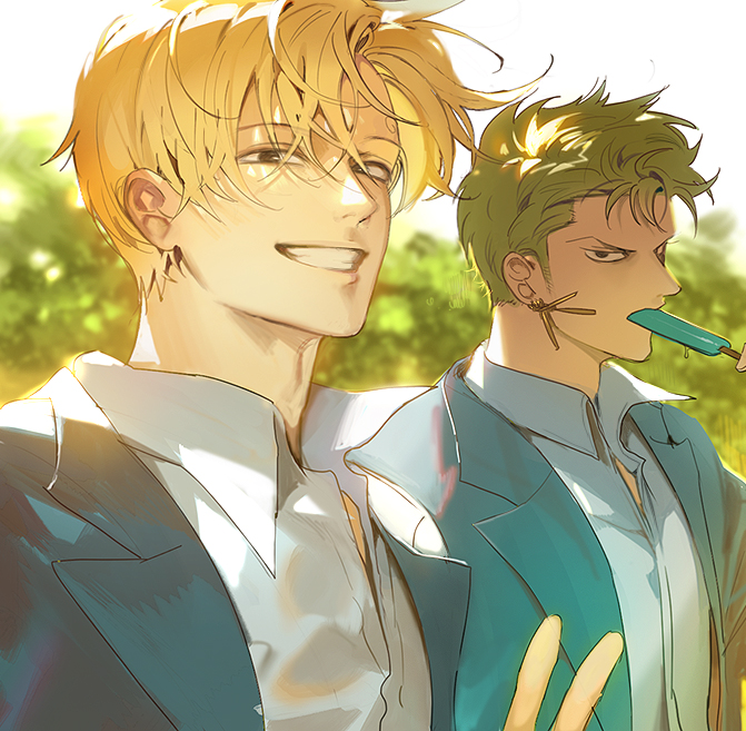 roronoa zoro and sanji (one piece) drawn by runa_(nori31291404)