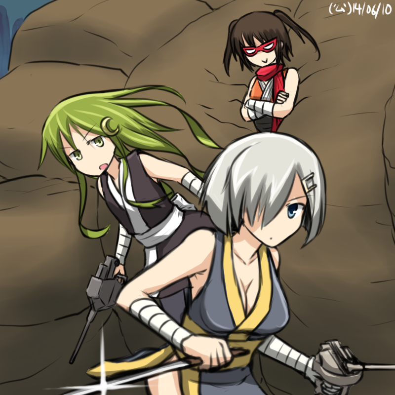 hamakaze, sendai, and nagatsuki (kantai collection) drawn by hamu_koutarou