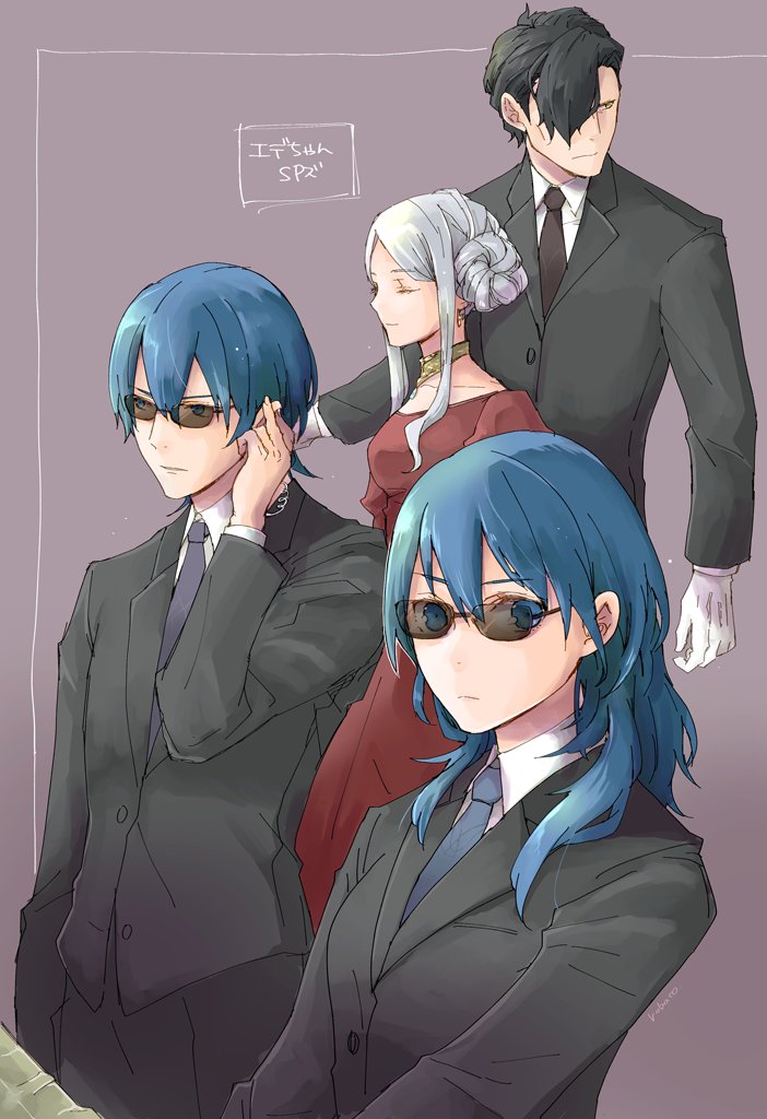 female byleth, edelgard von hresvelg, male byleth, and hubert von vestra (fire emblem and 1 more) drawn by robaco