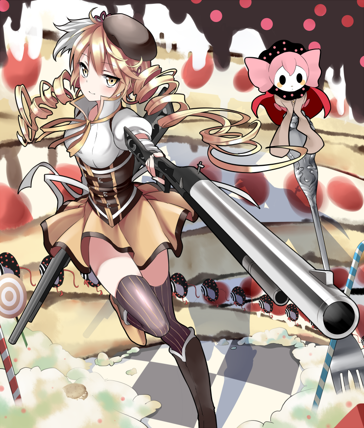 tomoe mami and charlotte (mahou shoujo madoka magica) drawn by bon