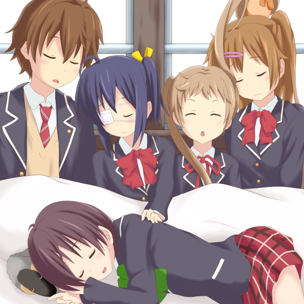 takanashi rikka, nibutani shinka, dekomori sanae, tsuyuri kumin, and togashi yuuta (chuunibyou demo koi ga shitai!) drawn by kisaragi_julia