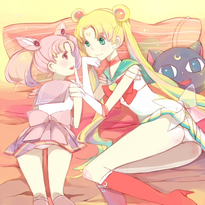 tsukino usagi, sailor moon, chibi usa, sailor chibi moon, luna, and 2 more (bishoujo senshi sailor moon and 2 more) drawn by pan_(kumahshuan)