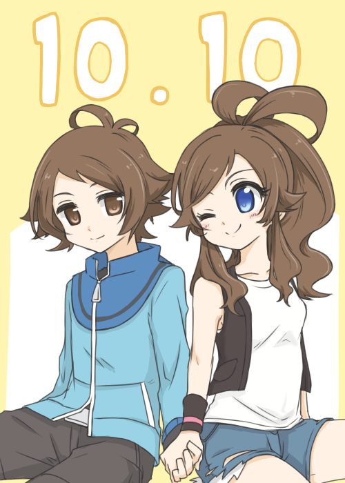 hilda and hilbert (pokemon and 1 more) drawn by chiyo408