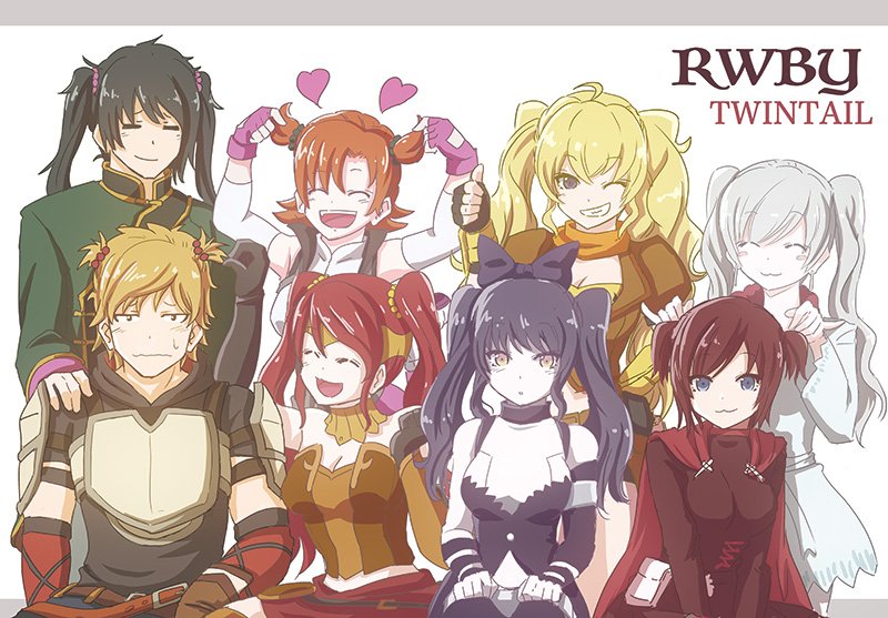 ruby rose, weiss schnee, yang xiao long, blake belladonna, pyrrha nikos, and 3 more (rwby) drawn by moai_(moai_world)