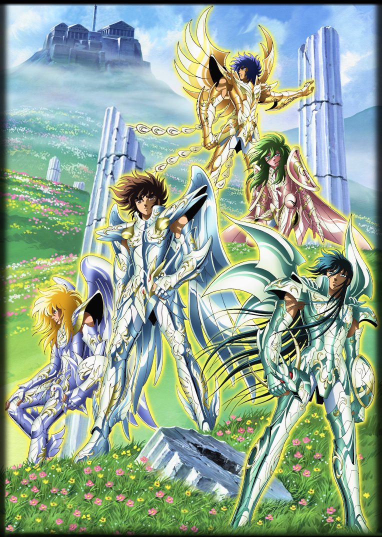 pegasus seiya, andromeda shun, dragon shiryuu, cygnus hyouga, and phoenix ikki (saint seiya) drawn by araki_shingo