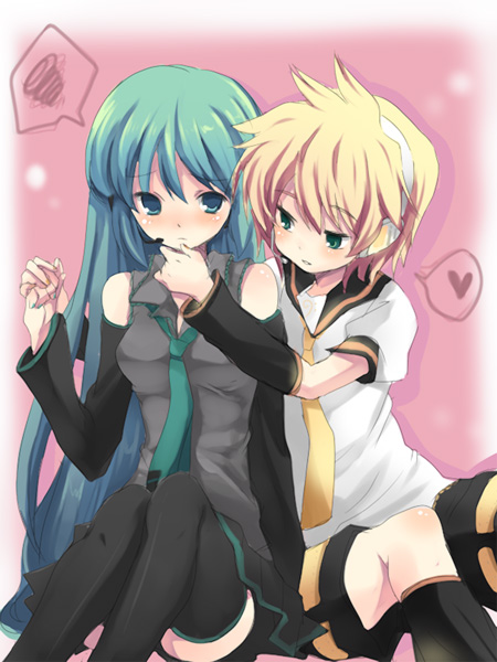 hatsune miku and kagamine len (vocaloid) drawn by hikari_no