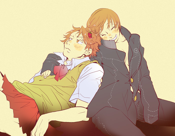 satonaka chie and hanamura yousuke (persona and 1 more) drawn by kamimon