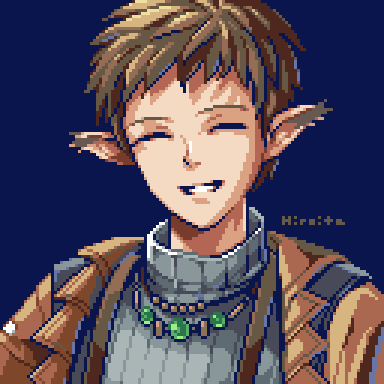 A picture of Leon from Star Ocean 2. His eyes are closed and his ears are pointed and tufted with fur.