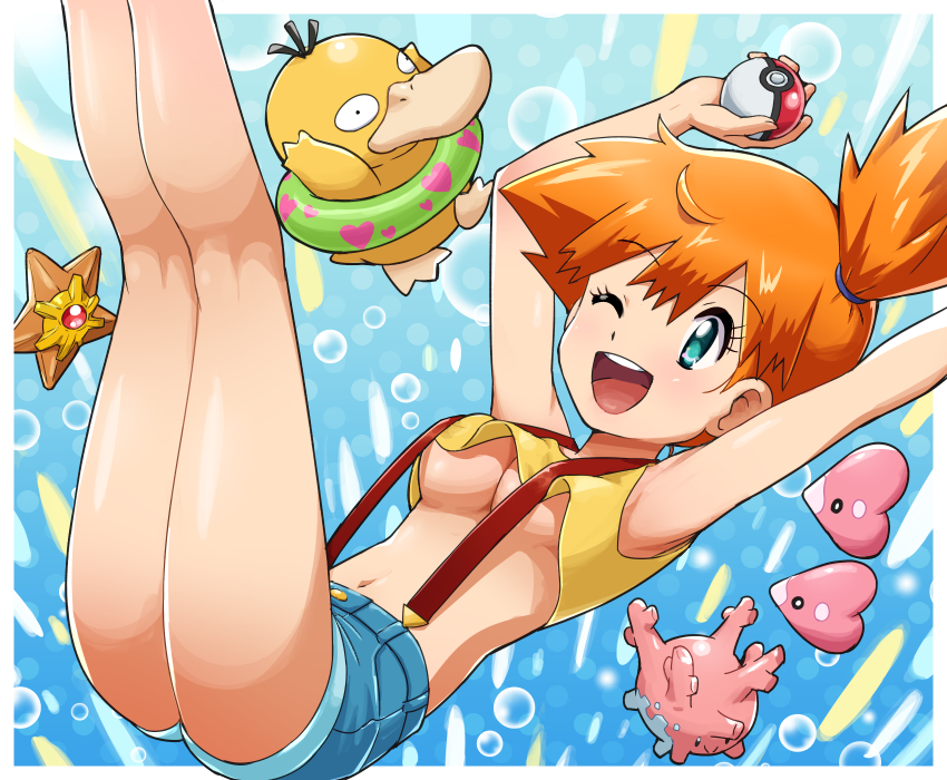 misty, psyduck, luvdisc, staryu, and corsola (pokemon) drawn by pokemoa