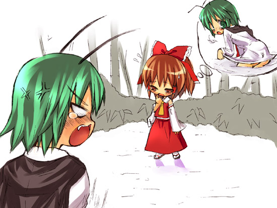 hakurei reimu and wriggle nightbug (touhou) drawn by salamander_(hop-step)