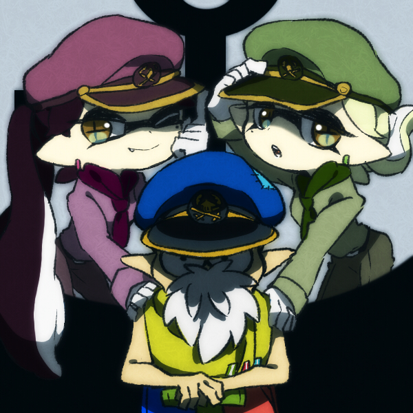 callie, marie, and cap'n cuttlefish (splatoon) drawn by ukata