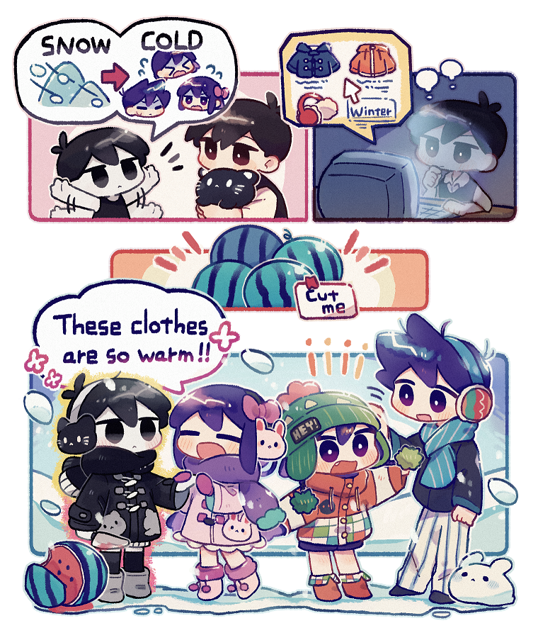 sunny, omori, aubrey, kel, hero, and 1 more (omori) drawn by wakame_(vhai26uhykmqb9k)