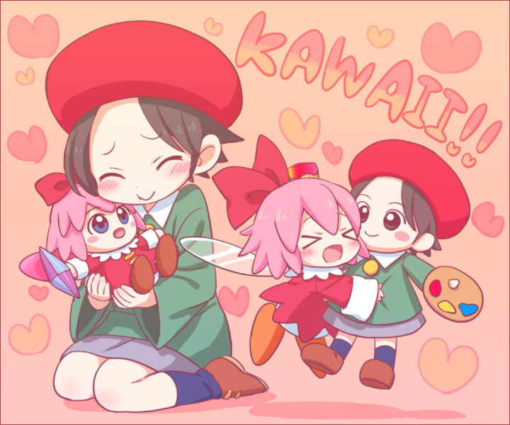 adeleine and ribbon (kirby) drawn by hone_(sky_cubes)