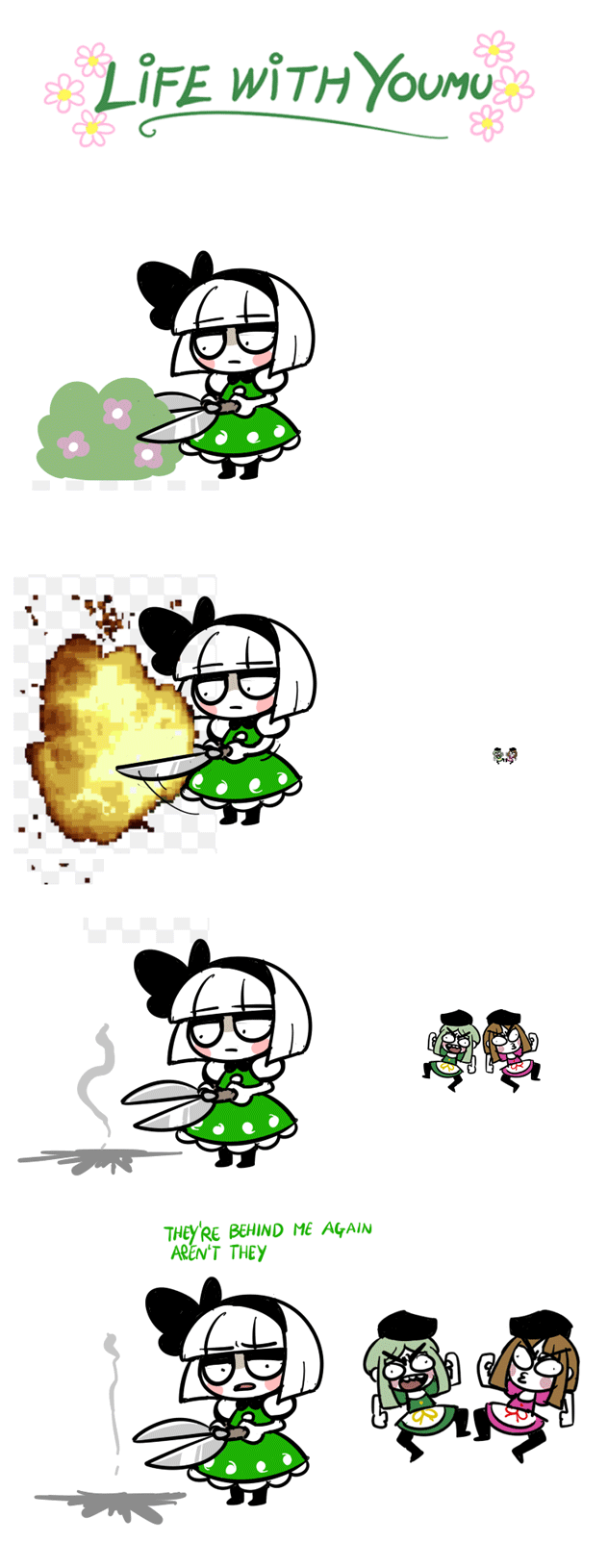 konpaku youmu, nishida satono, and teireida mai (touhou) drawn by peachems_(gemu)