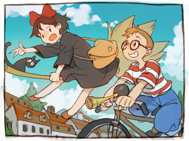 kiki, jiji, and tombo (studio ghibli and 1 more) drawn by lee_hyeseung