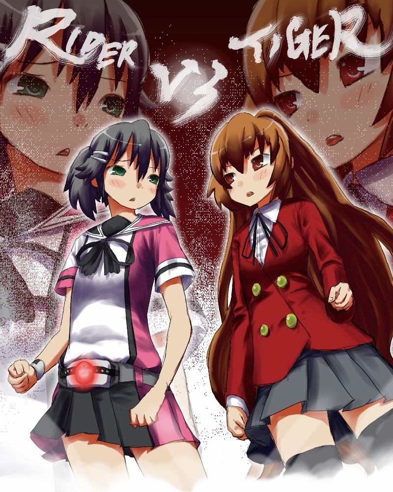 aisaka taiga and kamen rider decade (kamen rider and 2 more) drawn by kamiyama_kenta