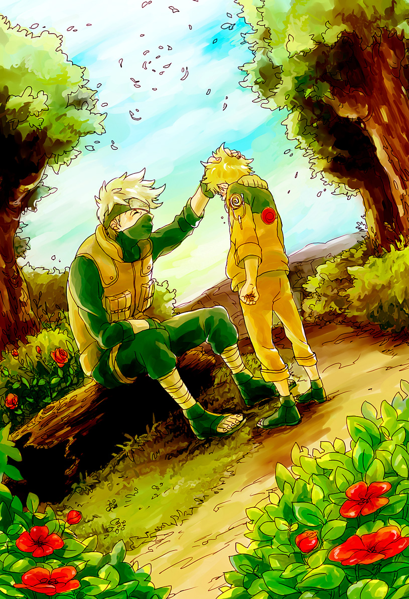 uzumaki naruto and hatake kakashi (naruto) drawn by demnyan