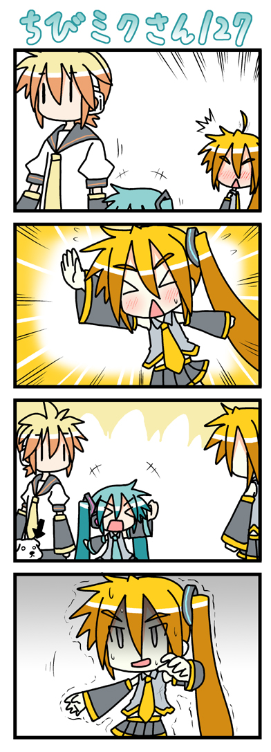 hatsune miku, kagamine len, akita neru, chibi miku, and hamo (vocaloid) drawn by minami_(colorful_palette)