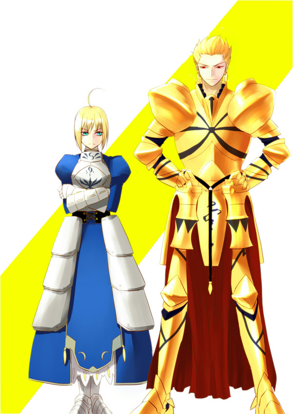 artoria pendragon, saber, and gilgamesh (fate and 1 more) drawn by ng7u6t