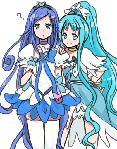 hishikawa rikka, kurumi erika, cure marine, and cure diamond (precure and 2 more) drawn by sasamaru_chimaki