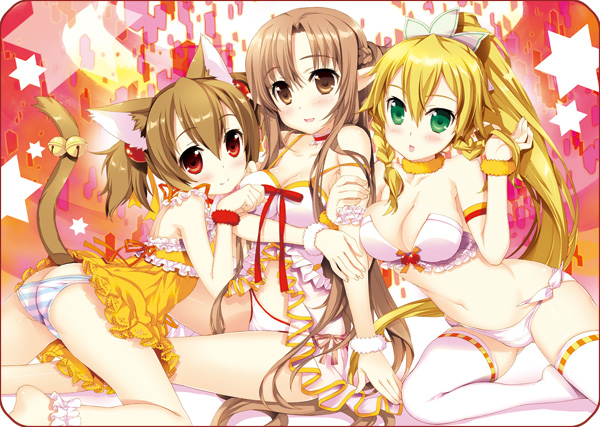 asuna, leafa, silica, and titania (sword art online) drawn by fujima_takuya