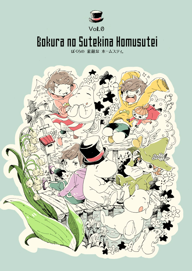 matsuno ichimatsu, matsuno jyushimatsu, matsuno todomatsu, moomintroll, snufkin, and 2 more (osomatsu and 2 more) drawn by shiki_amino