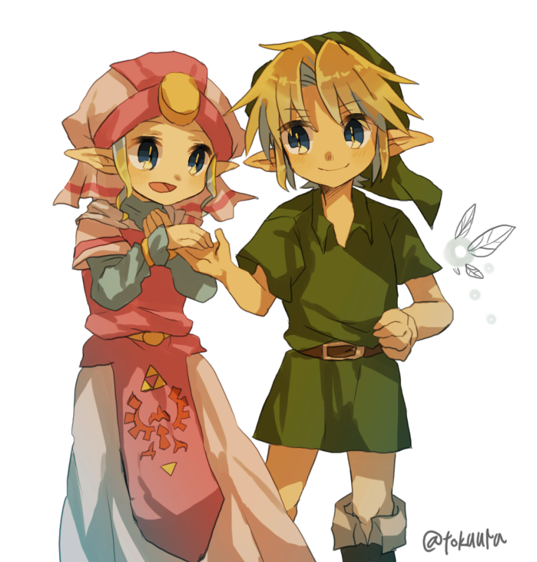 link, princess zelda, young link, and young zelda (the legend of zelda and 1 more) drawn by tokuura