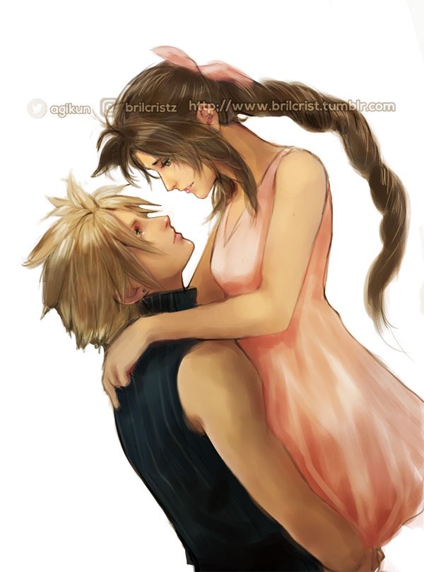 cloud strife and aerith gainsborough (final fantasy and 2 more) drawn by brilcrist