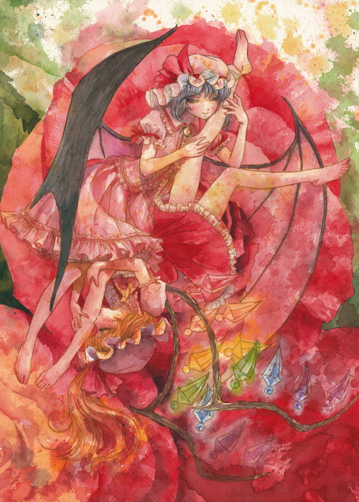 remilia scarlet and flandre scarlet (touhou) drawn by misawa_hiroshi