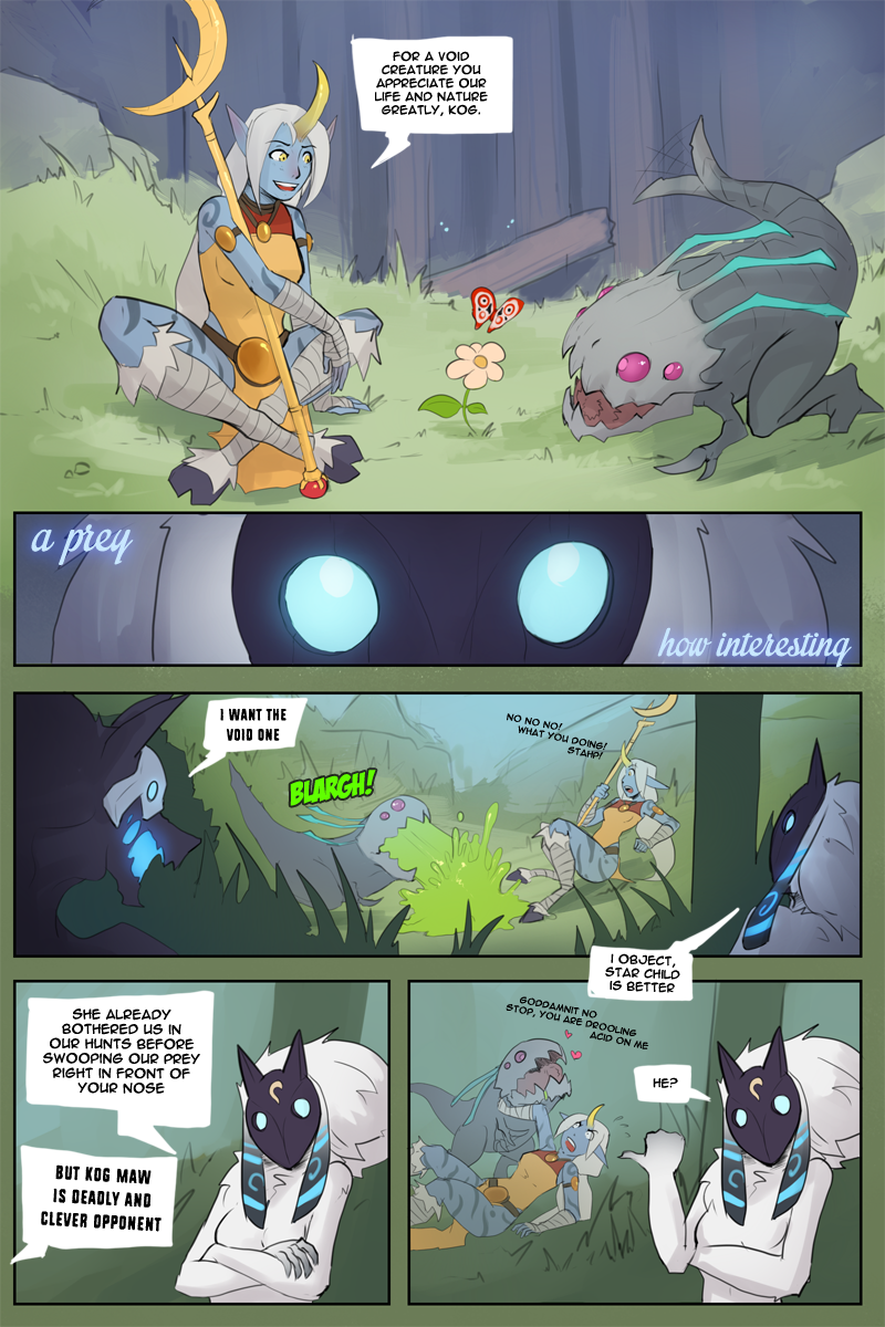 soraka, kindred, lamb, wolf, and kog'maw (league of legends) drawn by arbuz_budesh