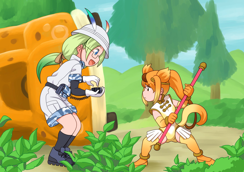golden snub-nosed monkey and mirai (kemono friends and 1 more) drawn by bagua_zhang