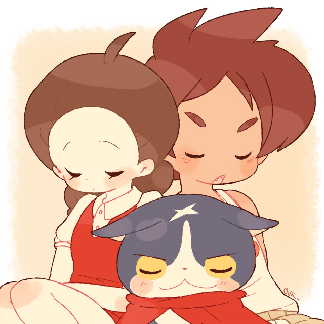 fuyunyan, keizou, and amano yukiko (youkai watch and 1 more) drawn by chiyoko_(oman1229)