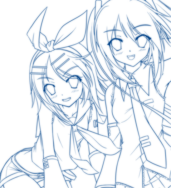 hatsune miku and kagamine rin (vocaloid) drawn by amino_kohaku