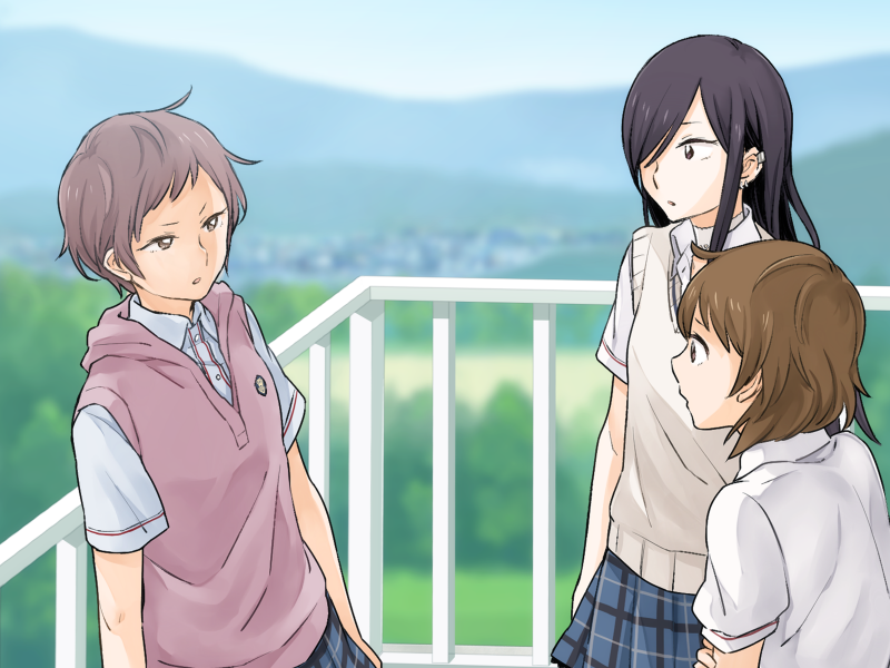 miyama nena, ichiki umi, and futano sasa (okujou no yurirei-san) drawn by pe88y_(yu_tsugirls)