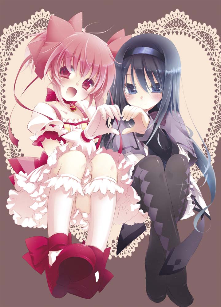 akemi homura and kaname madoka (mahou shoujo madoka magica) drawn by mitaonsha