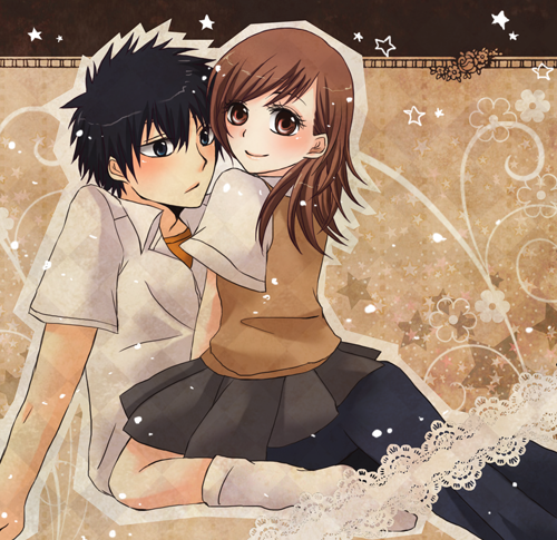 misaka mikoto and kamijou touma (toaru majutsu no index and 1 more) drawn by asakotone