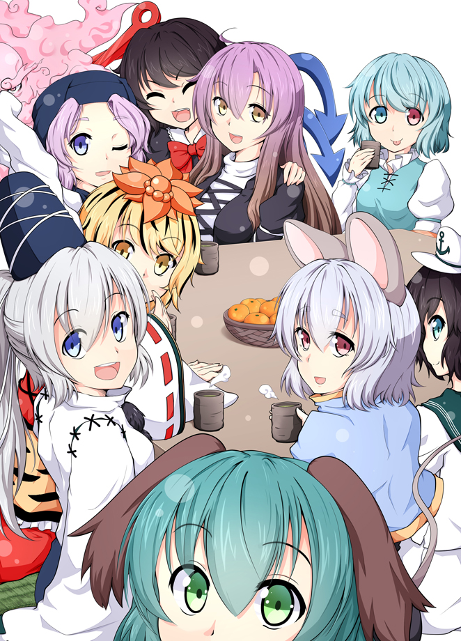 tatara kogasa, nazrin, hijiri byakuren, houjuu nue, mononobe no futo, and 5 more (touhou) drawn by nogisaka_kushio