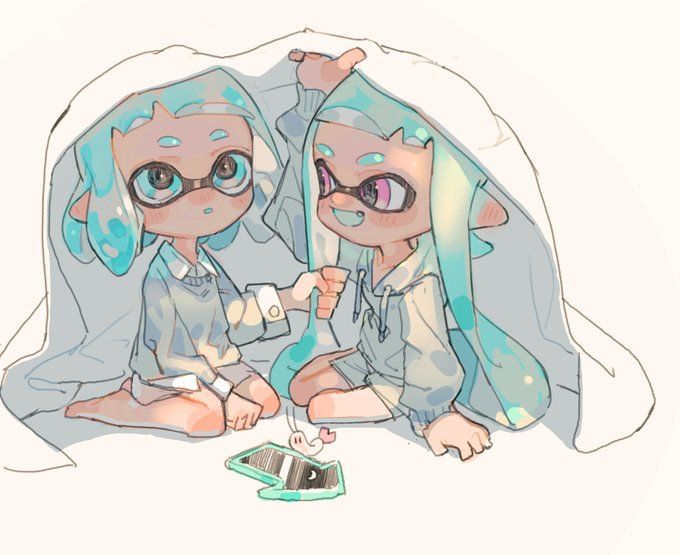 inkling player character and inkling girl (splatoon and 1 more) drawn by aspara