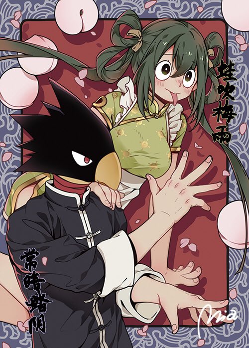asui tsuyu and tokoyami fumikage (boku no hero academia) drawn by mia0309