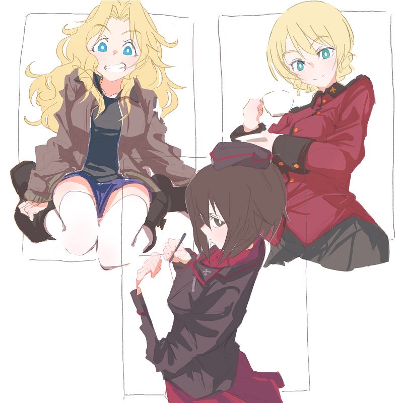 darjeeling, nishizumi maho, and kay (girls und panzer) drawn by mituki_(mitukiiro)